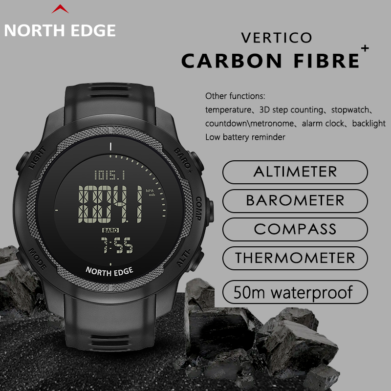 Outdoor Adventure Brand - NORTH EDGEブランド VERTICO カーボンファイバー アウトドアスポーツウォッチ 水泳